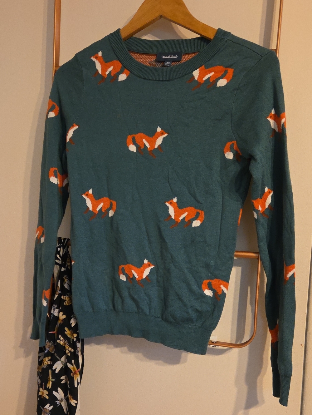 Modcloth Fox Pattern Sweater in Teal and Orange
